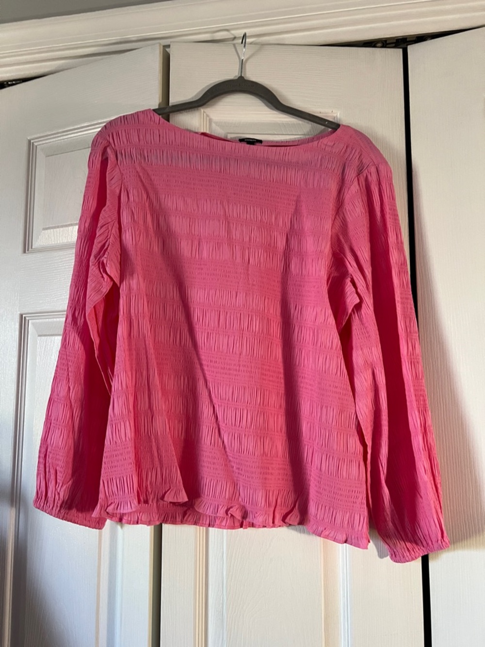 Express Hot Pink Long-Sleeve Textured Blouse